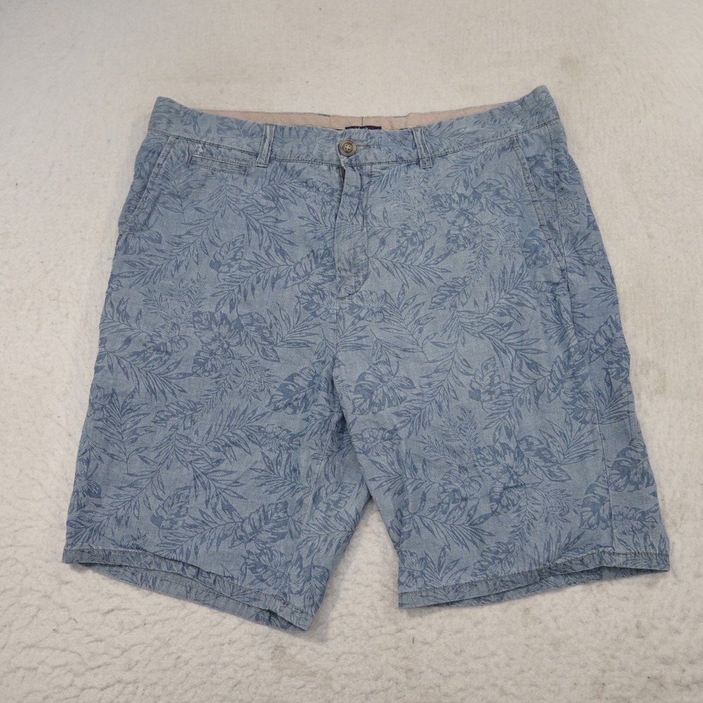 johnnie-O Shorts Mens 34 Blue Gray Floral Tropical Print Flat Front 100% Cotton